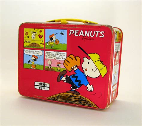 peanuts metal lunch box|snoopy lunch box 1970.